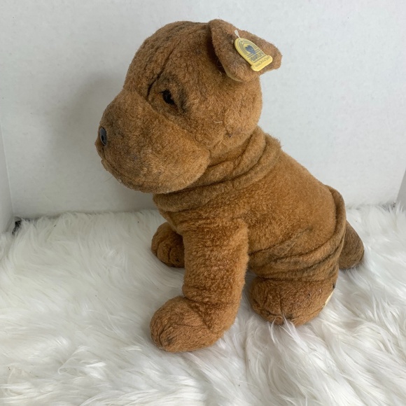 Heartline Plush Stuffed Animal Toy Sharpei Dog Wrinkle Realistic 13 in Snuggable
